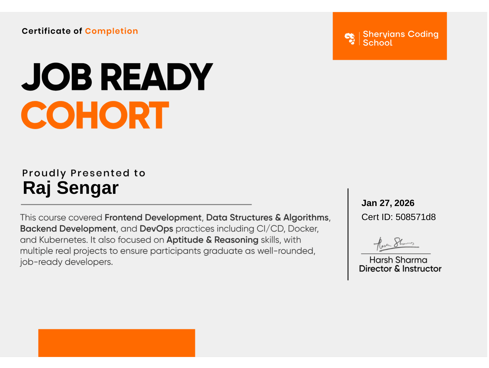 Sheriyans Coding School Certificate